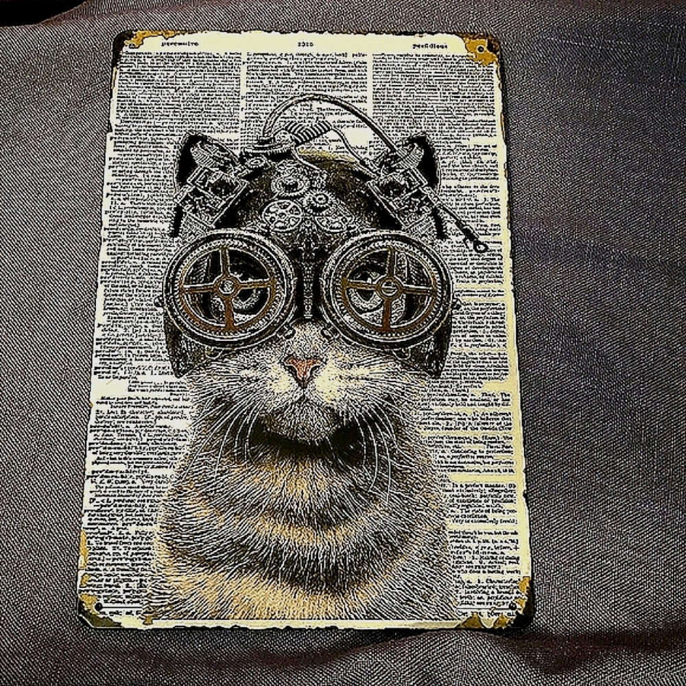 Steampunk Style Cat Aluminum Decorative Sign